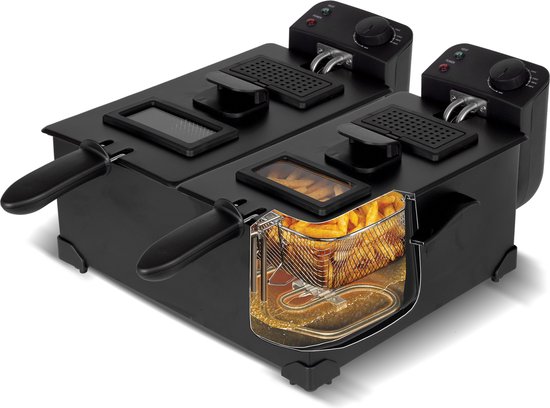 Turbotronic DF-2 Duo - Dubbele frituurpan - 2x 3 Liter - Koude zone - Zwart