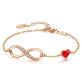 Gold Plated Swarovski® Infinity Armband met Hartje - 18 cm - Valentijnsdag - Moederdag Cadeau - Geschenkset Vrouwen - Cadeau voor Vrouw - Verjaardagscadeau - Cadeau - Geschenk voor haar - Kerst Cadeau - Juwelia