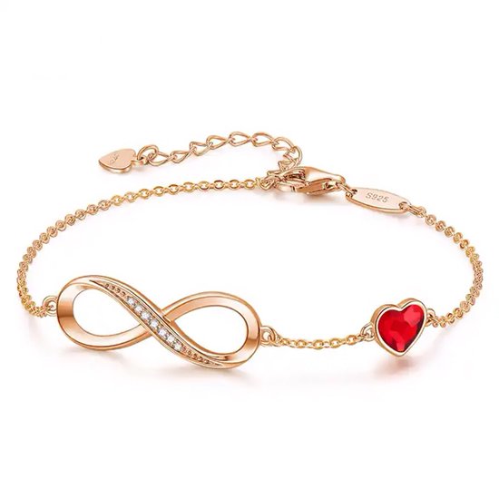 Gold Plated Swarovski® Infinity Armband met Hartje - 18 cm - Valentijnsdag - Moederdag Cadeau - Geschenkset Vrouwen - Cadeau voor Vrouw - Verjaardagscadeau - Cadeau - Geschenk voor haar - Kerst Cadeau - Juwelia