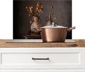 Spatscherm keuken 60x40 cm - Kookplaat achterwand Stilleven - Bloemen - Vaas - Donker - Muurbeschermer - Spatwand fornuis - Hoogwaardig aluminium