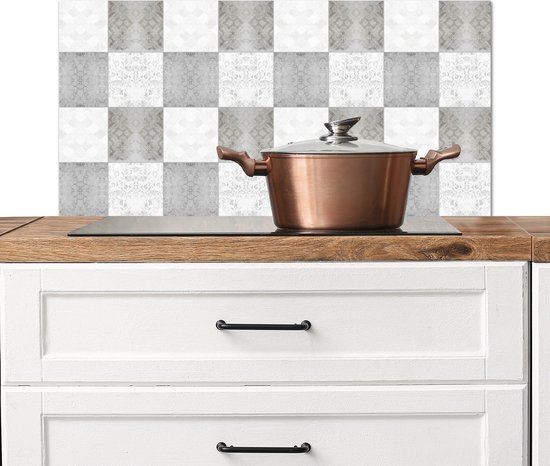 KitchenYeah© Spatscherm Keuken 90x60 cm Kookplaat Achterwand Beschermer Muur Spatwand Fornuis Aluminium Hittebestendig - Structuur - Cement - Beton - Grijs - Vintage