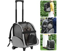 Hondentrolley - Geschikt voor Honden en Katten tot 15 kg - Inclusief Handige Rugtas - Opvouwbaar - 105 x 35 x 32 cm - Dierentrolley - Reismand - Honden Rugzak - Multifunctioneel - Opvouwbaar - Hondentas - Kattentas