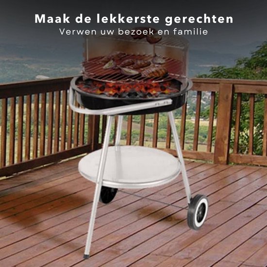 Cheqo® Luxe Houtskoolbarbecue - Barbecue - BBQ Verrijdbaar - 4 Kookhoogtes - Grillrooster ø42.5 cm - Met Windscherm - 2 Grillhandvaten - 4.2 kg van Cheqo — afbeelding 3