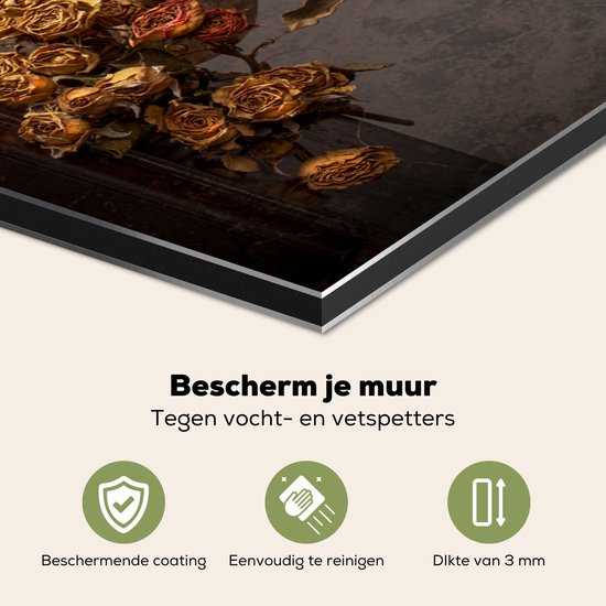 Spatscherm keuken 60x40 cm - Kookplaat achterwand Stilleven - Bloemen - Vaas - Donker - Muurbeschermer - Spatwand fornuis - Hoogwaardig aluminium