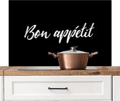 Spatscherm keuken 100x65 cm - Kookplaat achterwand Quotes - Spreuken - Bon Appétit - Keuken - Muurbeschermer - Spatwand fornuis - Hoogwaardig aluminium