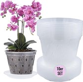 Set van 10 transparante orchideeënpotten, met drainagegaten, diameter 17 cm, 1,5 l en 10 stuks onderzetters, kunststof plantenpotten, bloempotten voor orchideeën voor binnen