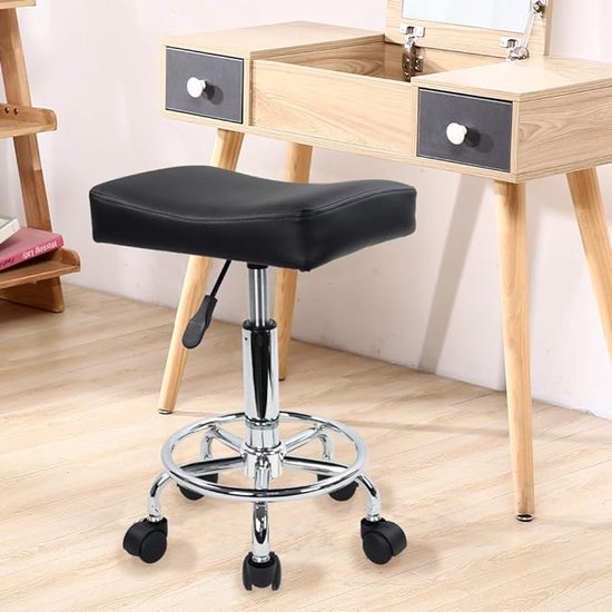 PU Lederen Ronde Rolling Kruk Met Voetsteun Draaibare Hoogte Aanpassing Spa Barkruk Salon Tattoo Werk Kantoor Massage Krukken Taak Stoel Grijs