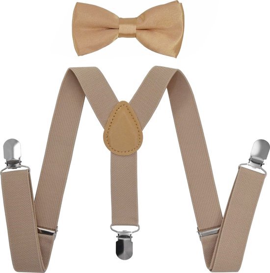 New Age Devi - Kinder Bretel met Vlinderstrik - Vlinderdas - Feestelijke Kinderoutfit - Stoere Bretel met Strik - Kaki