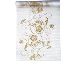 PartyDeco - Organza wit met glitter goud (9 mtr)