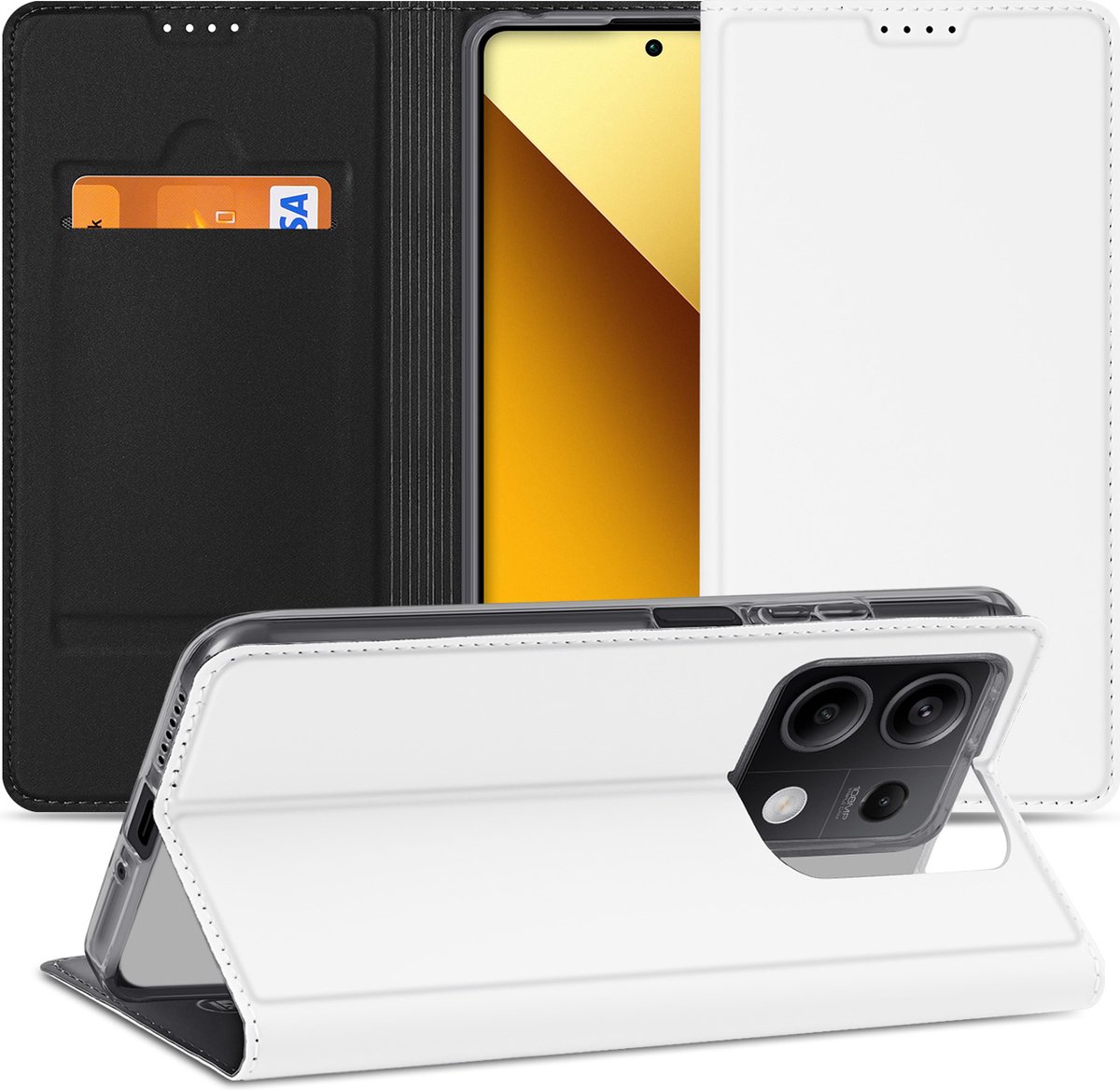 Stand Case Hoesje Xiaomi Redmi Note 13 5G Wit met Pashouder