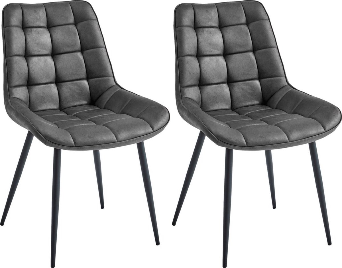 Colenis® - Quadra Eetkamerstoel - Set Van 2 - Antraciet - Microfiber Stof - Industrieel