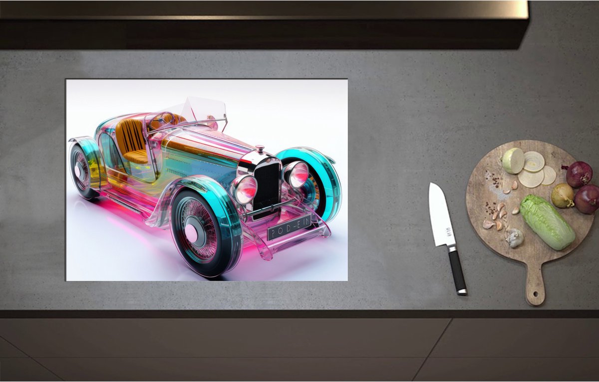 Inductieplaat Beschermer - Auto met Verschillende Kleuren Binnenin - 71x51 cm - 2 mm Dik - Inductie Beschermer - Bescherming Inductiekookplaat - Kookplaat Beschermer van Wit Vinyl