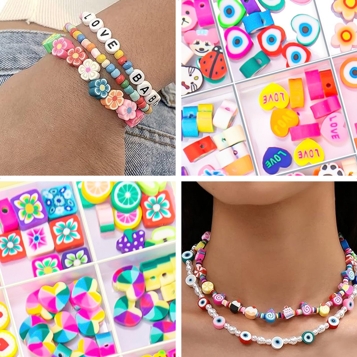 Kralen Set Polymeer Kralen voor sieraden maken, ketting, telefoonkoord en armbandjes maken meisjes - 24 vormen in diverse kleuren - 240 Polymeer Kralen in opbergbox — afbeelding 7