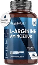 WeightWorld L-Arginine - 1000 mg - 180 comprimés végétaliens pour un approvisionnement de 6 mois