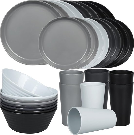 Greentainer Onbreekbare plastic serviesset, lichtgewicht campingservies
