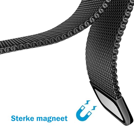 Zwart Milanese horlogebandje met een sterke magneet sluiting.