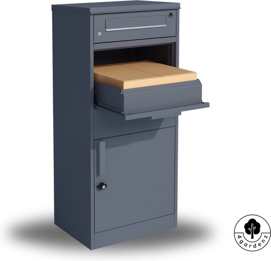 4gardenz® Pakketbrievenbus met apart Postvak - Anti-diefstal - Staande Pakketbox - Antraciet