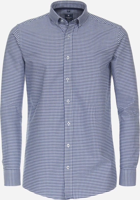 Redmond comfort fit overhemd - popeline - blauw geruit - Strijkvriendelijk - Boordmaat: