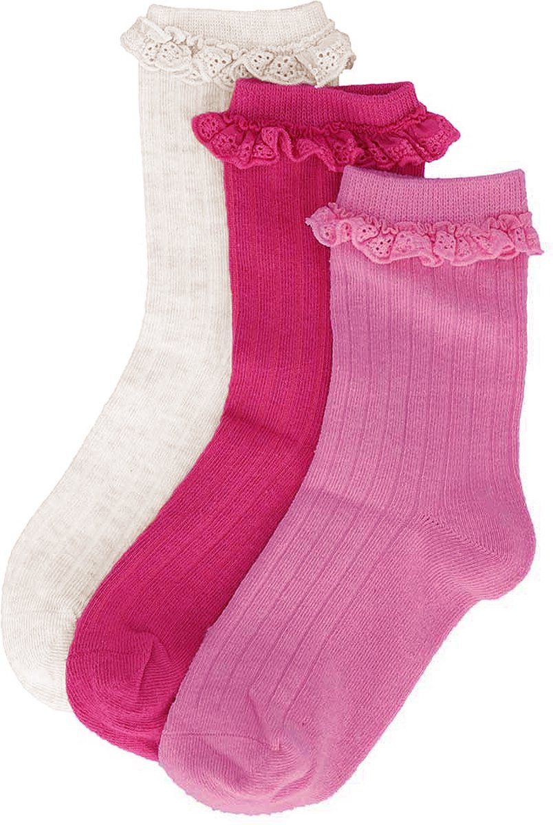 iN ControL 3pack RIB socks RUFFLE fuchsia 27/30