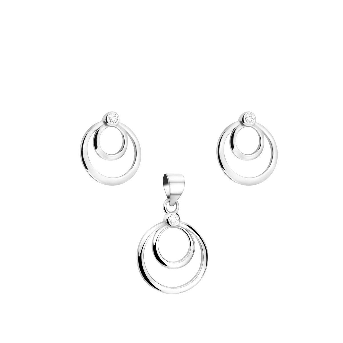 Zilver Doubbel Circle Set - Zilver Oorbellen met Hanger - Oorbellen met Hanger - S925 Sterling Zilveren - Amona Jewelry