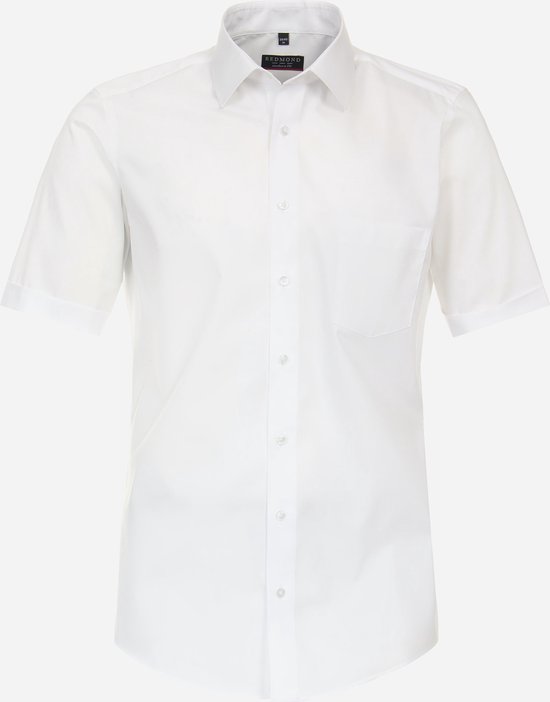 Redmond modern fit overhemd - korte mouw - popeline - wit - Strijkvriendelijk - Boordmaat: 43/44