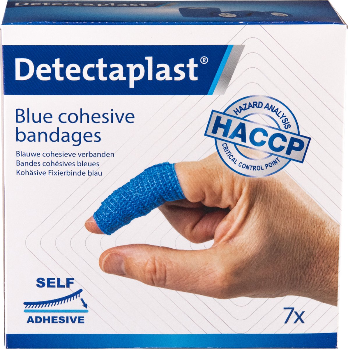 Detectaplast blauwe pleisters op rol - Set met 3 formaten - zelfklevend verband voor wonden en verrekkingen, steriele en hypoallergene blauwe wondpleisters voor voedselverwerking, volgens HACCP en BRC, 7 Stuks