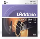 D'Addario EJ13-3D 11-52 Custom Light Bronze 3 set snaren sets voor westerngitaar