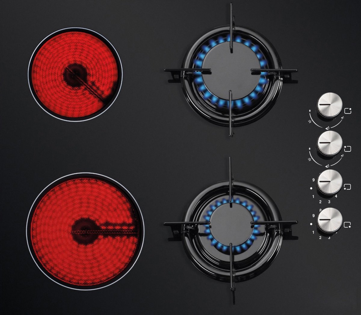 Luxell V6-22PYF 2+2 Zwarte Inbouw kookplaat Gas en Elektrisch