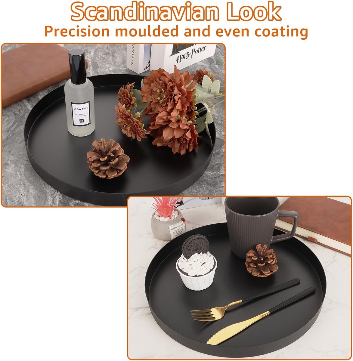 Plateau Rond Décoratif Noir 30 Cm - Acier Inoxydable Mat - Pour Rangement Bijoux, Cosmétiques, Décoration De Table