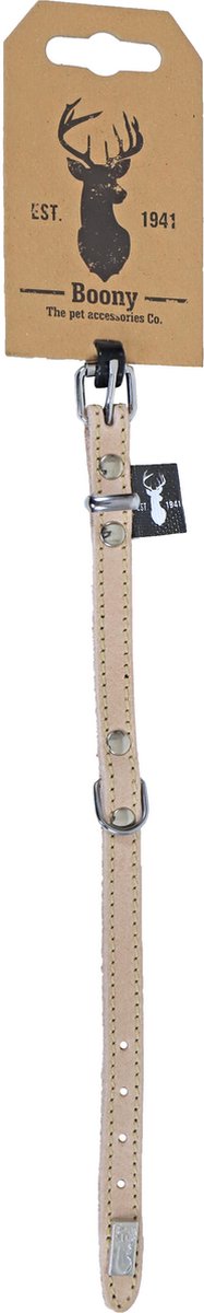 Boony ‘Est 1941’ - Leren Honden Halsband - Sand - 10 mm/25 cm