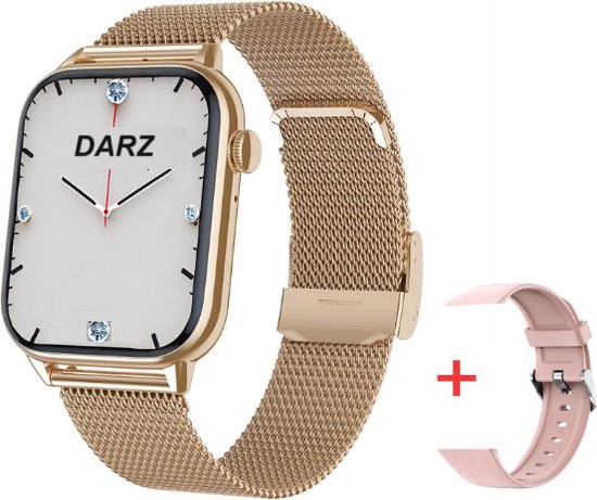 DARZ MOAB Smartwatch - Smartwatch Dames & Heren - Smartwatch Kinderen - Horloge - Bloeddrukmeter - Saturatiemeter - Hartslagmeter - Stappenteller - 1.9 Inch Full HD Touchscreen - iOS en Android - Roségoud