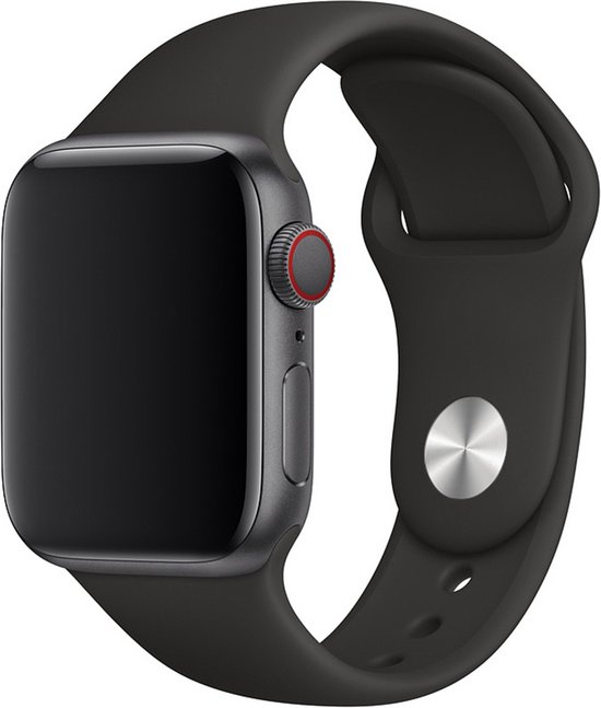 Siliconen Bandje geschikt voor Apple Watch - Siliconen Sport bandje - Zwart - Voor Apple Watch 9/8/7/6/5/4/3/ alle SE - 42/44/45mm - Maat S/M