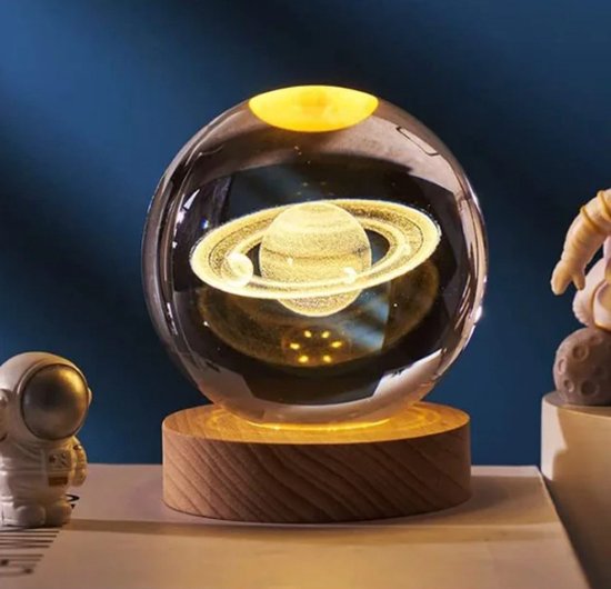 Lampe Saturne - Boule de Cristal 3D - Veilleuse Enfants - Siècle des Lumières LED - Lampe Planètes