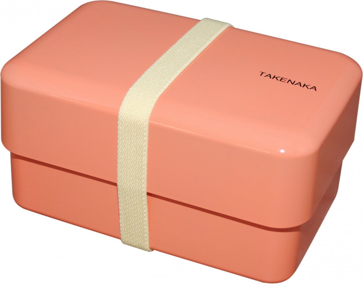 TAKENAKA Bento Nibble Box Tangerine Orange milieuvriendelijke lunchbox gemaakt in Japan BPA- & rietvrij, 100% recyclebaar plastic flesgebruik, magnetron- en vaatwasmachinebestendig, Bentobox rechthoekig L165x108xH90mm (mandarijnoranje * band: koraal)