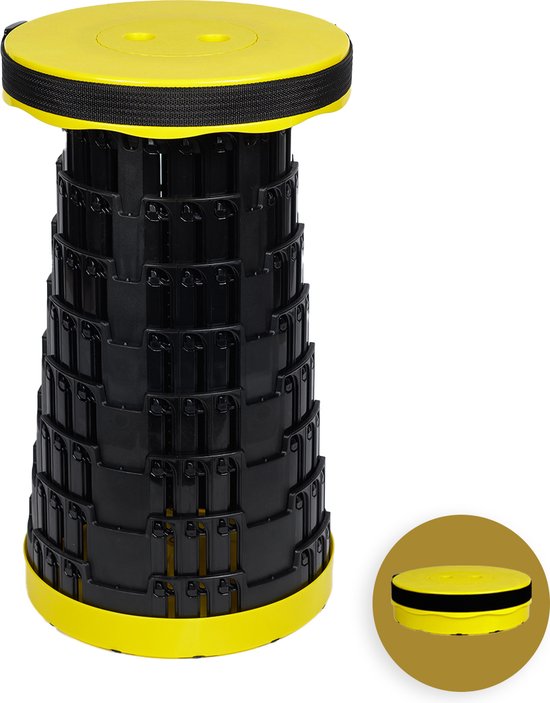 Opvouwbare kruk extra strong geel - telescopische kruk - 250 kg - inklapbare kruk - draagbaar - kampeerstoel - opstapkrukje
