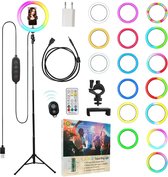 RGB Ringlicht met Statief en Accessoires - Professionele Verlichting voor Fotografie en Streaming