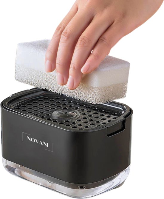 Foto: Novani keuken 2 in 1 zeepdispenser vloeistofpomp navulbaar sponshouder afwasmiddeldispenser keukenaccessoire gootsteen life gadget aanrecht zwart