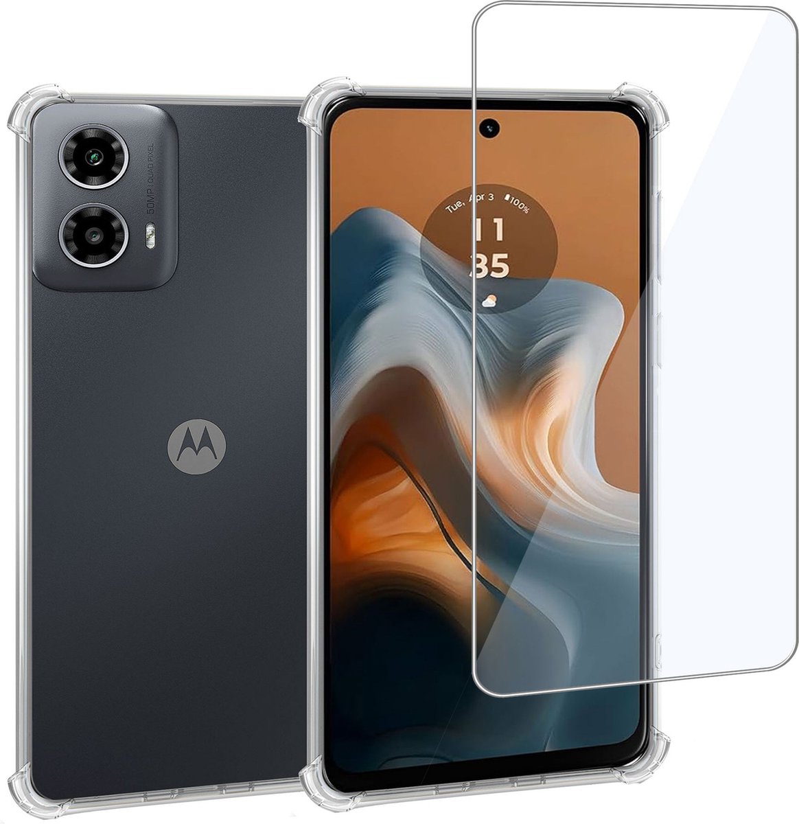 Geschikt voor Motorola Moto G34 - Hoesje + Screenprotector – Gehard Glas Cover + Shock Proof Case - Transparant