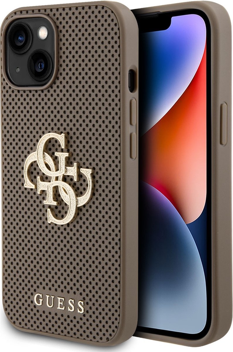 Guess iPhone 15 Plus / 14 Plus Hardcase hoesje – 4G – Big Metal Logo – Bruin