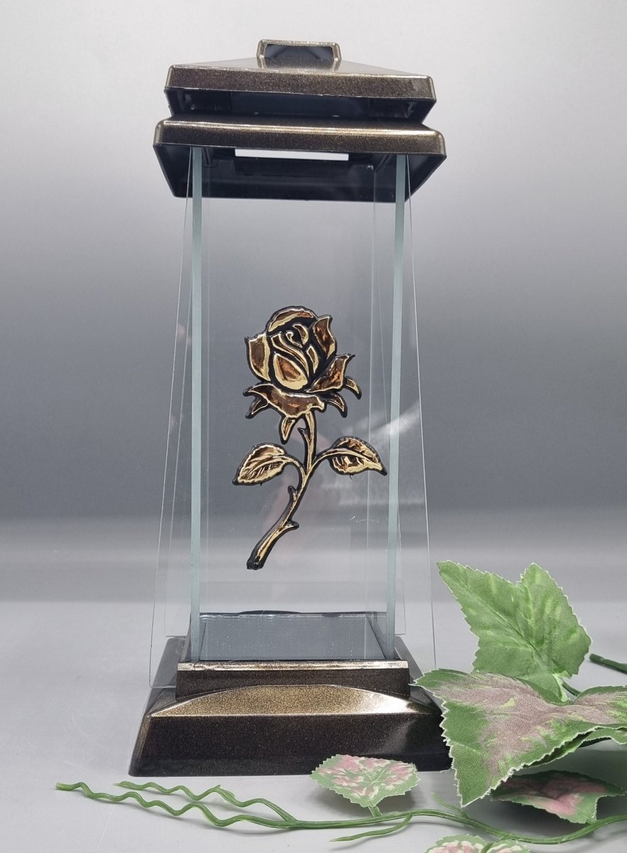 Herdenkingslicht - L-50r - Lantaren - Roos - Goud - Spiegel - Windlicht - Graflicht - Graflantaarn - Grafdecoratie