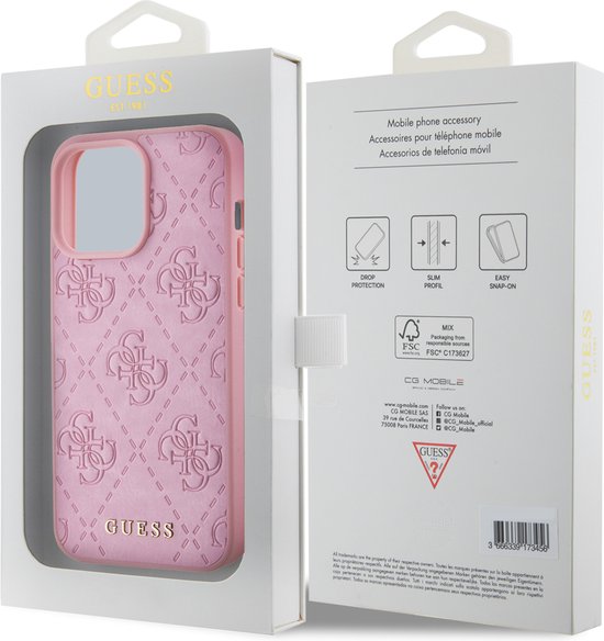 Guess 4G Stamped Back Case - Geschikt voor Apple iPhone 15 Pro (6.1") - Roze