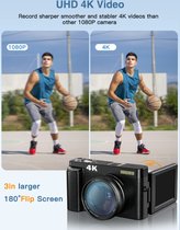 HIPP Vlog Camera - Geschikt Voor Beginners - Handycam Met Nachtvisie - Camcorder 16x Digitale Zoom - 4K - Anti Shake - Zwart