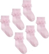 6 paires de chaussettes bébé à volant organza - Taille 9-14 mois - 19/22 - ROSE