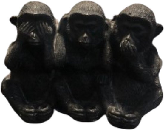 Horen Zien en Zwijgen beeldjes Apen - Zwart - Keramiek - 4 x 9 cm - 3