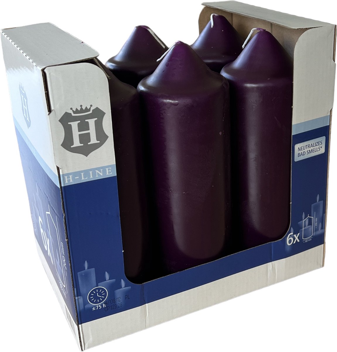 Professional Stompkaarsen, paraffine, Ø 6,8 x 20 cm, brandduur van ca. 20 uur, paars, 6 stuks