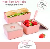 Lunchbox 1400ML, Dubbele Stapelbare Bento Box Container Meal Prep Containe Met Bestek, Verzegelde Versbewarende Doos, Alles in één Lekvrije BPA Gratis Lunchbox voor Volwassenen en kinderen Roze