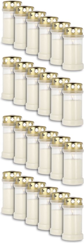 KRISTEN Ambachtelijk 3D Graflicht Voor Buiten - 60 Branduren - Wit - Set 24 Stuks - Voordeelverpakking - Herdenkingslicht, Grafkaars, Gedenkkaars