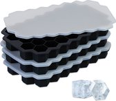 Relaxdays ijsblokjesvorm siliconen - set van 3 - zeshoekig - ijsklontjesvorm - met deksel