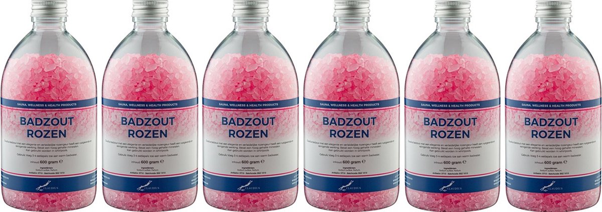 Goedkoopste Badzout Rozen - 600 gram - Fles met aluminium dop - Set van 6 stuks
