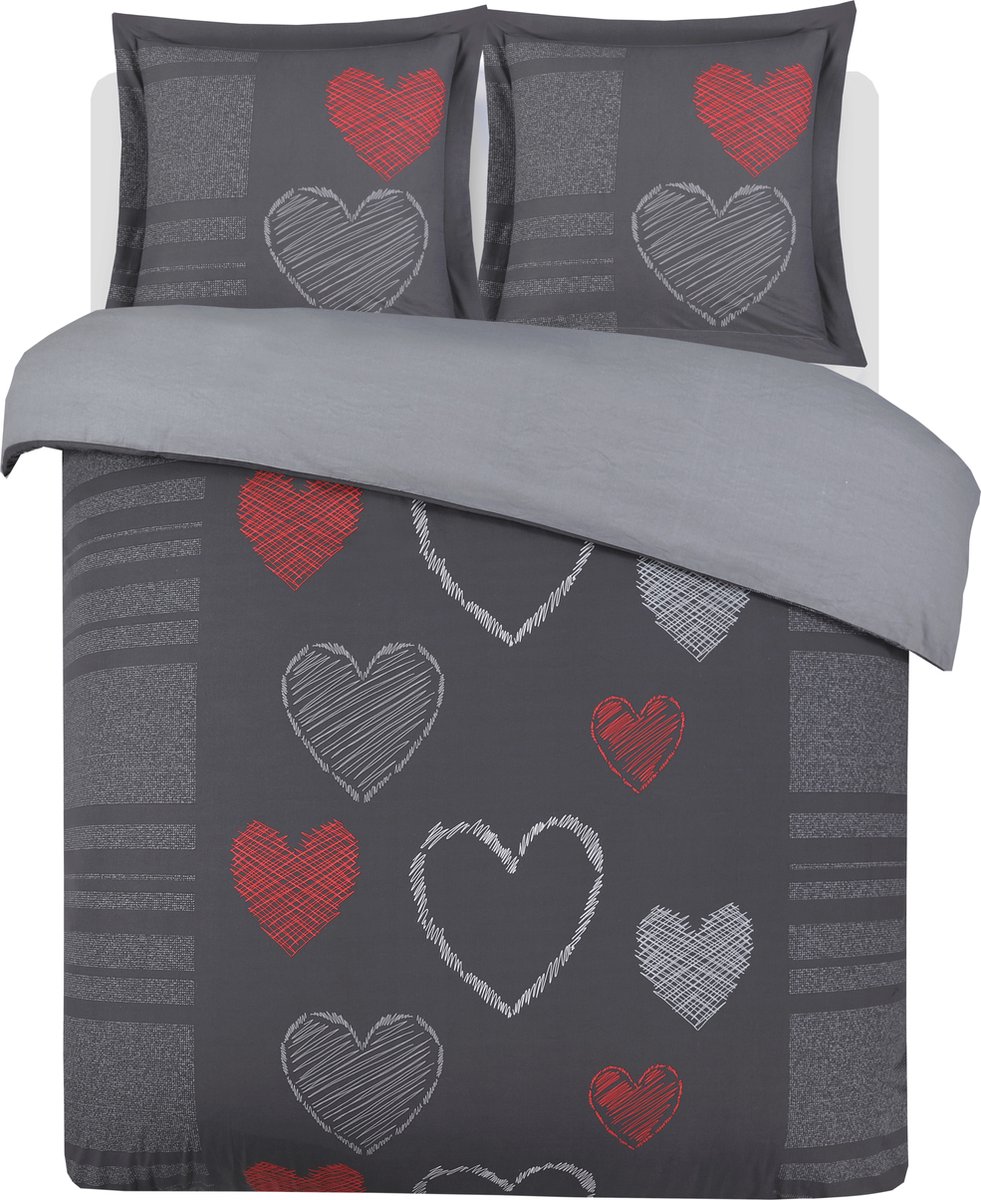VISION Romeo Dekbedovertrekset - 100% katoen: zacht en soepel - Tweepersoons - Dekbedovertrek 200 x 200 cm met 2 bijhorende slopen - Grijs - Oekotex gecertificeerd